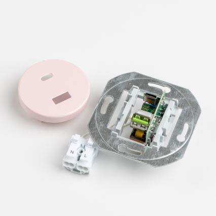 Kliklap - Retro USB-udtag A+C med ramme i støvet rosa