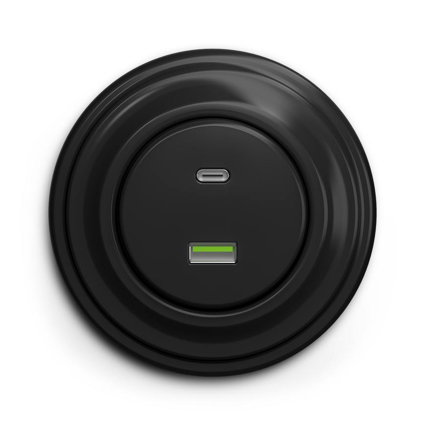 Kliklap - Retro USB-udtag A+C med ramme, sort