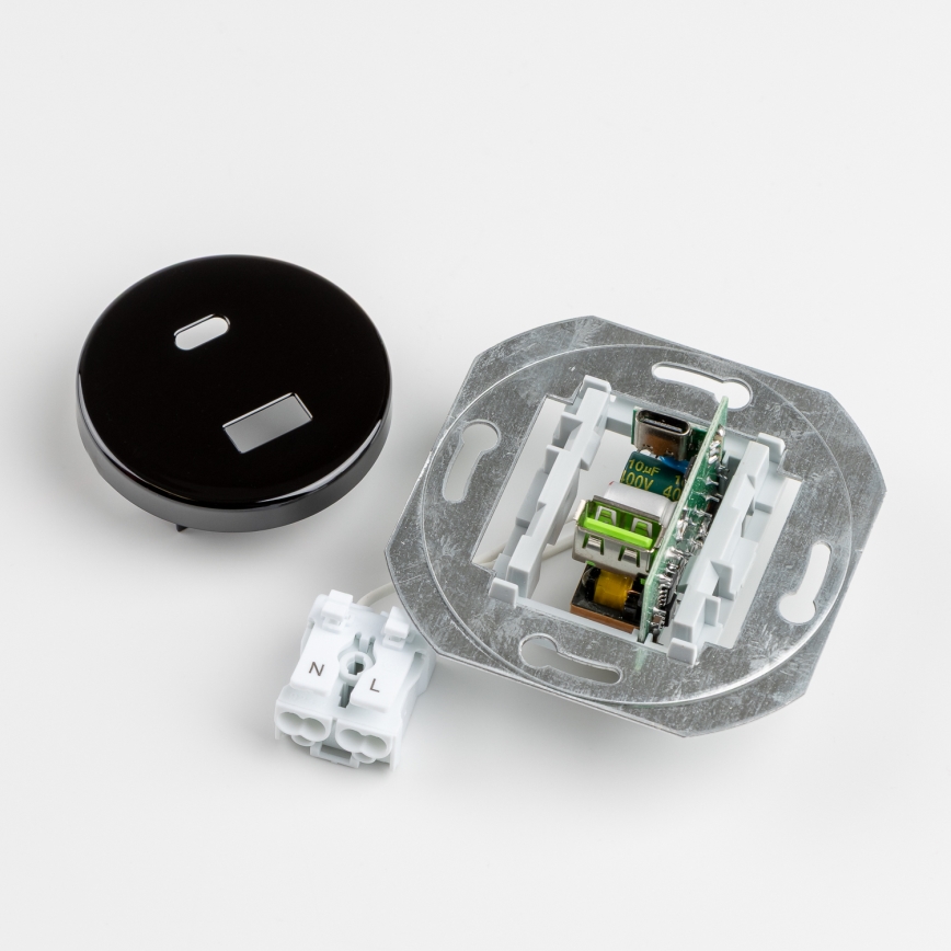 Kliklap - Retro USB-udtag A+C med ramme, sort