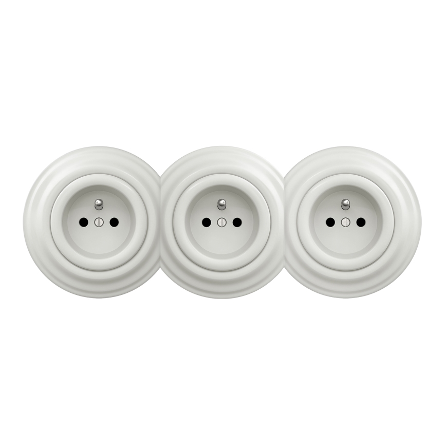 Kliklap - Tredelt retro-stikkontakt til bolig med ramme 230V, hvid