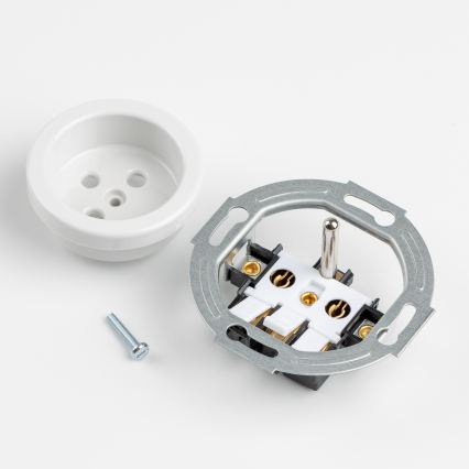 Kliklap - Tredobbelt retro-stikkontakt med ramme til hjemmet, 230V, i hvid keramik