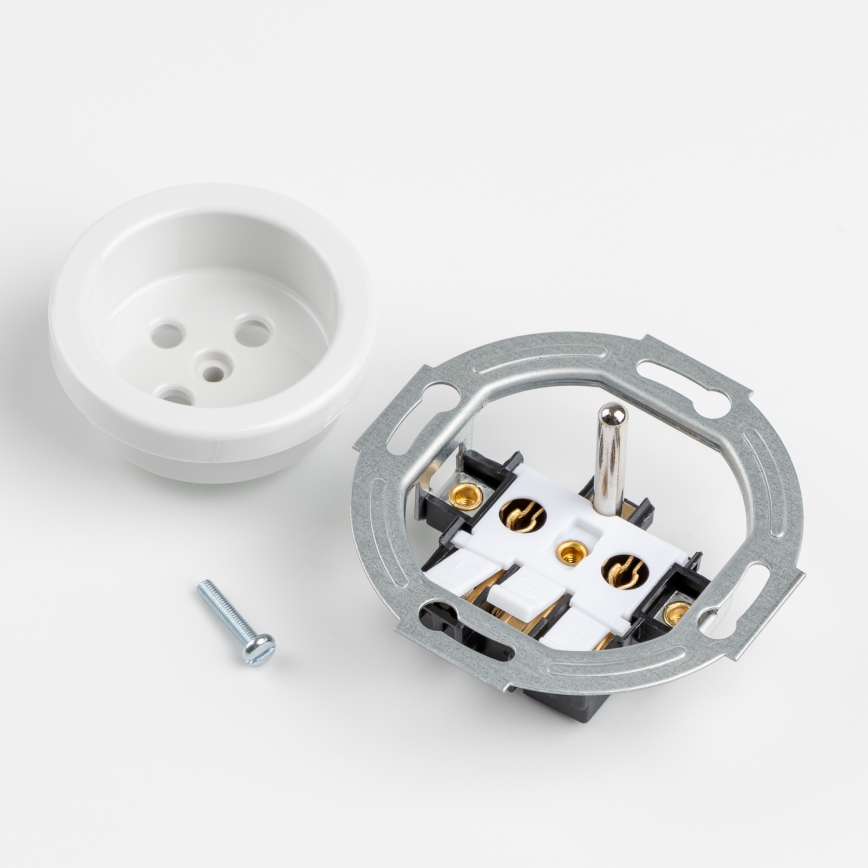 Kliklap - Tredobbelt retro-stikkontakt med ramme til hjemmet, 230V, i hvid keramik