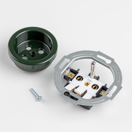 Kliklap - Tredobbelt retro-stikkontakt til hjemmet med ramme, 230 V, grøn