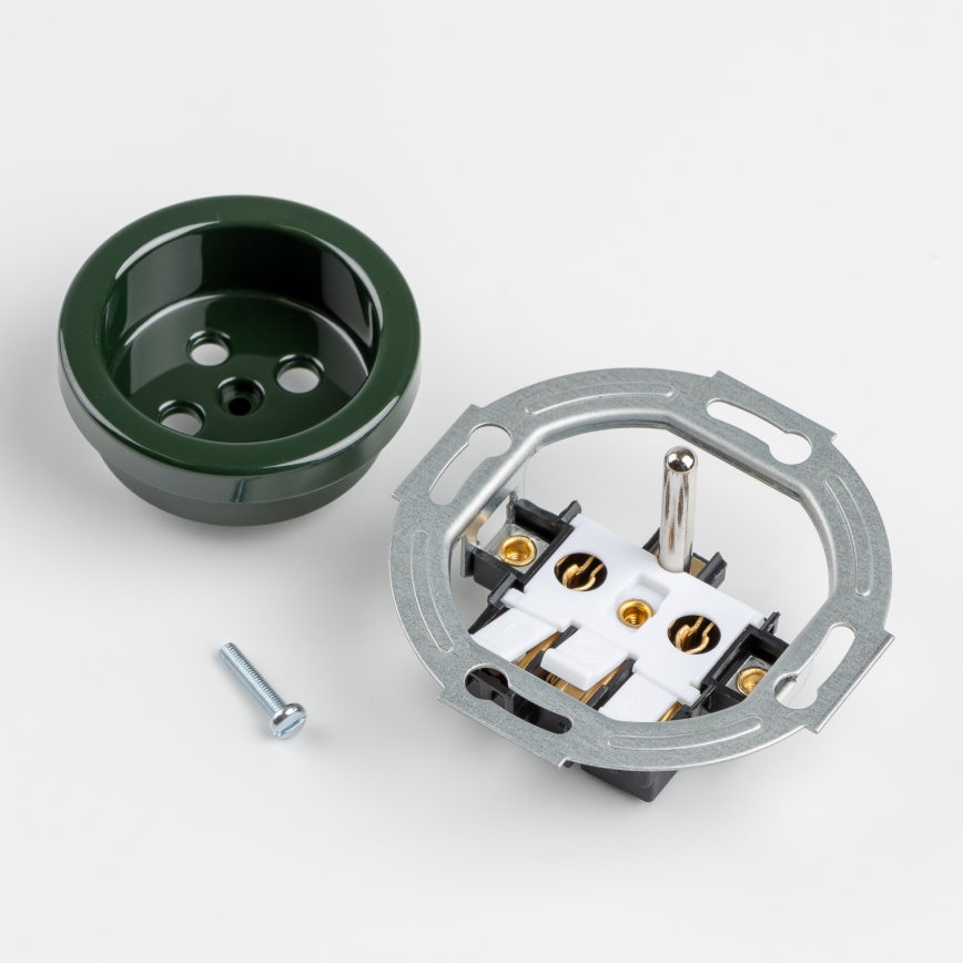 Kliklap - Tredobbelt retro-stikkontakt til hjemmet med ramme, 230 V, grøn