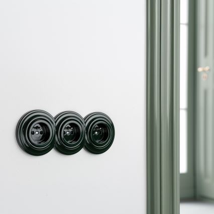 Kliklap - Tredobbelt retro-stikkontakt til hjemmet med ramme, 230 V, grøn