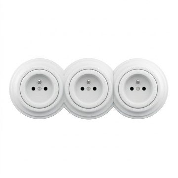 Kliklap - Tredobbelt retro-stikkontakt til hjemmet med ramme 230V snehvid