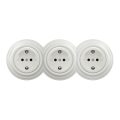 Kliklap - Tredobbelt retro stikkontakt til hjemmet med ramme, SCHUKO 230 V, keramisk hvid