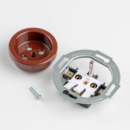 Kliklap - Tredobbelt retro-stikkontakt til vægmontering med ramme, 230 V, brun