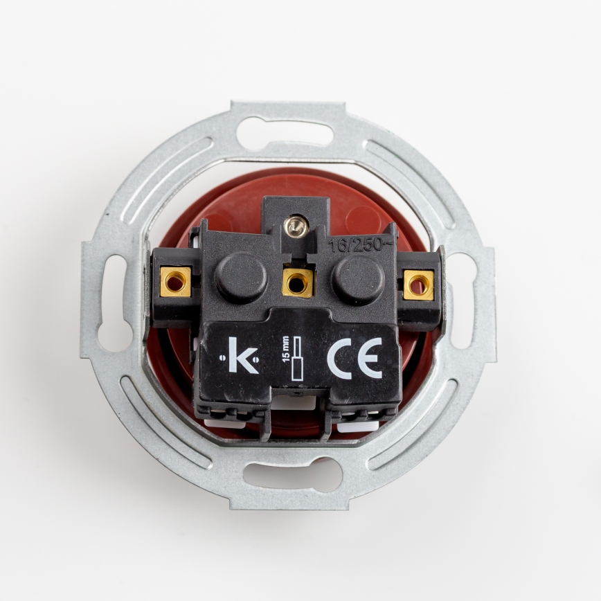 Kliklap - Tredobbelt retro-stikkontakt til vægmontering med ramme, 230 V, brun