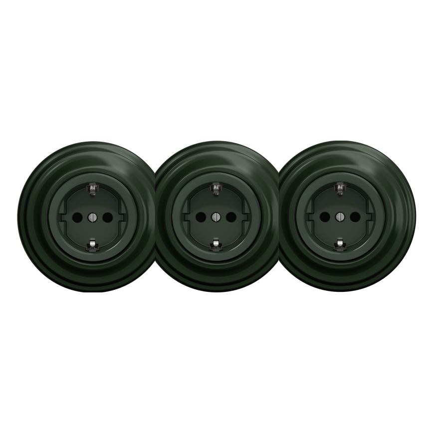 Kliklap - Tredobbelt retrostikkontakt til hjemmet med ramme, SCHUKO 230V, grøn