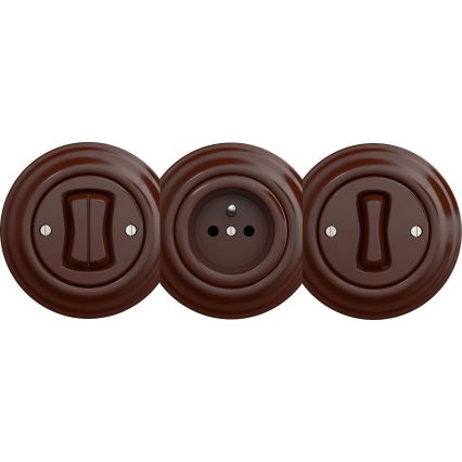 Kliklap - Vintage dobbelt trappekontact uden ramme no. 6+6 uden ramme brun