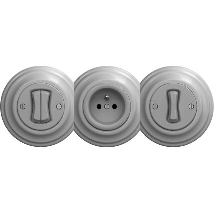 Kliklap - Vintage socket uden ramme SCHUKO 230V/16A grå