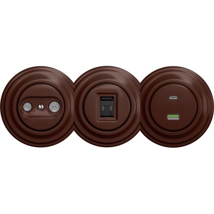 Kliklap - Vintage telefonstik TV+R (continuous) uden ramme brun