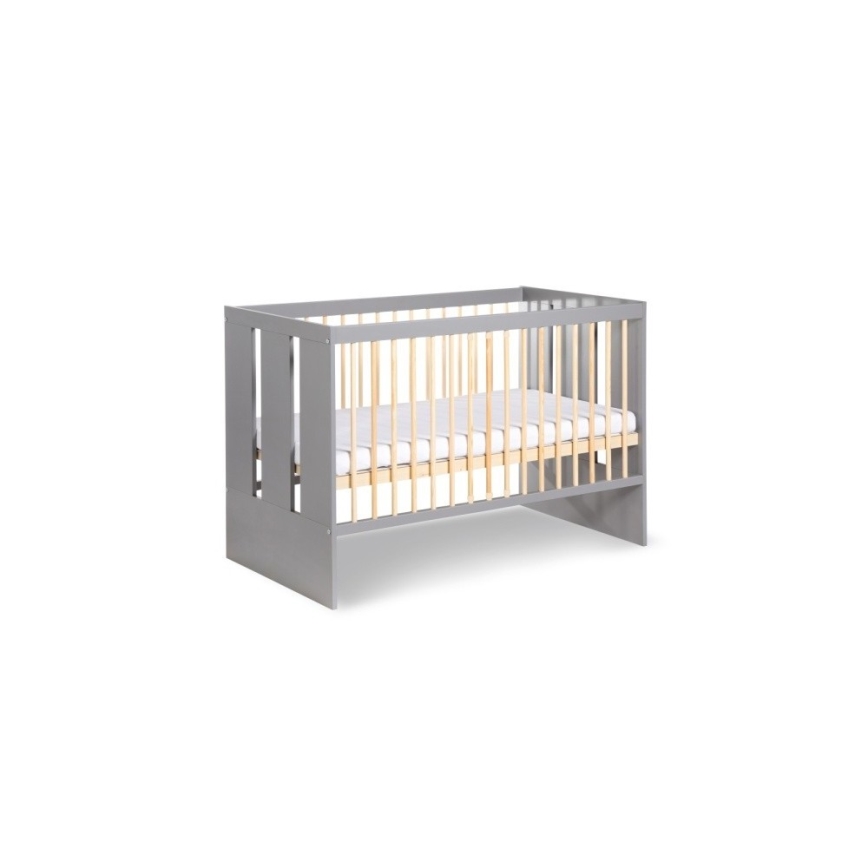 KLUPŚ - Babyseng + sengegitter PAULINE 120x60 cm fyrretræ/grå