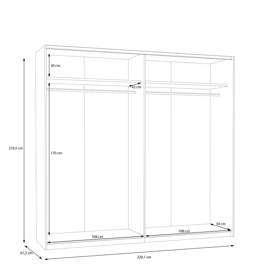Klædeskab KARO 220 x 210 x 61 cm hvid