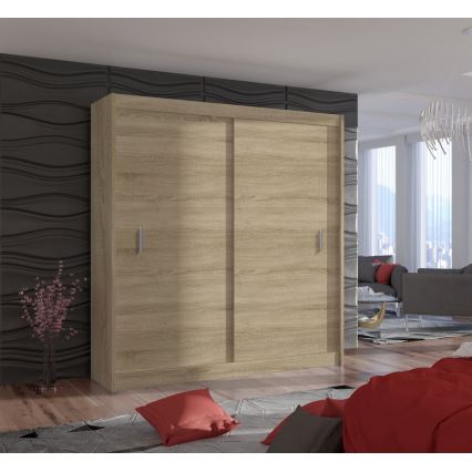Klædeskab med skydedøre SAPHIRA 203x215 cm eg sonoma