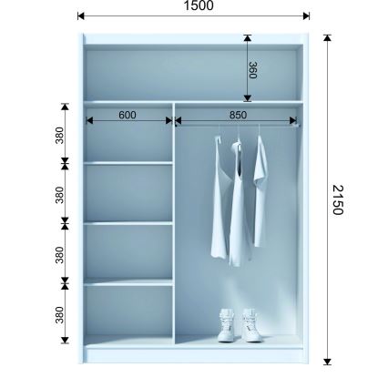 Klædeskab med spejl MIRO 150x215 cm eg craft/sort