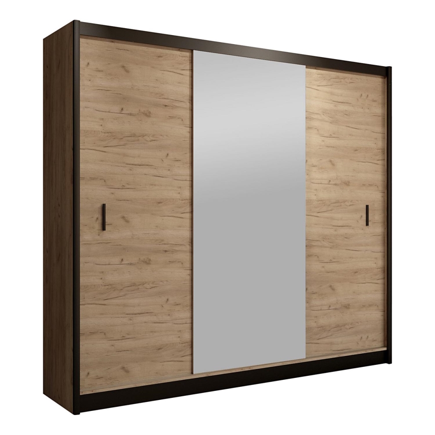 Klædeskab med spejl MIRO 203x215 cm eg craft/sort