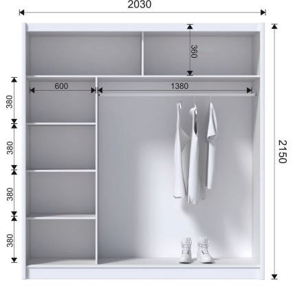Klædeskab med spejl MIRO 203x215 cm eg craft/sort