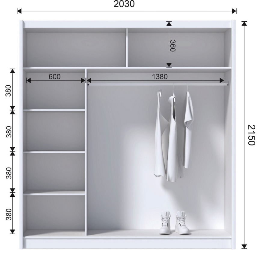 Klædeskab med spejl MIRO 203x215 cm eg craft/sort