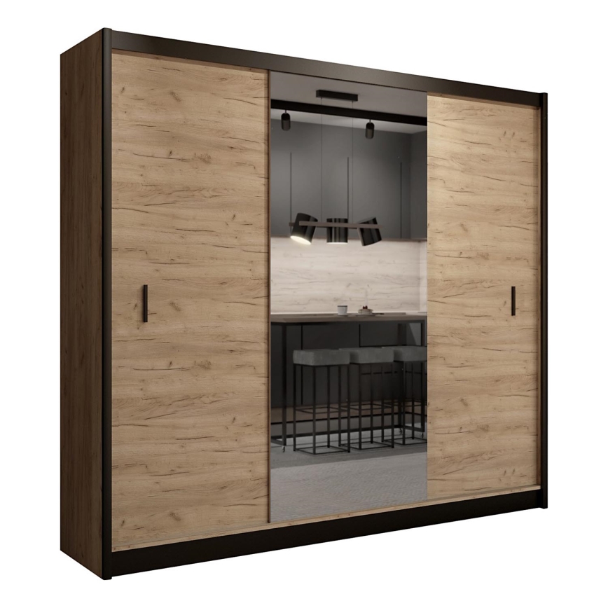 Klædeskab med spejl MIRO 250x215 cm eg craft/sort