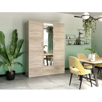 Klædeskab med spejl SANNA 150x215 cm eg sonoma