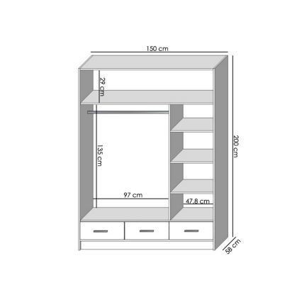Klædeskab med spejl SANNA 150x215 cm hvid