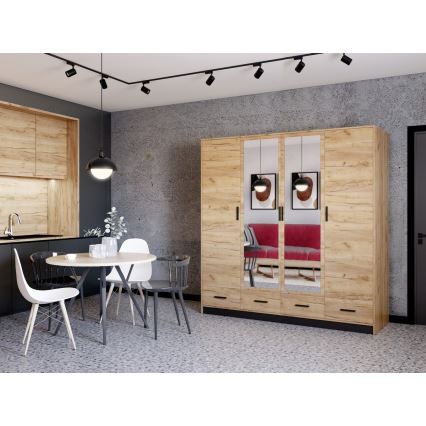 Klædeskab med spejl SANNA 200x215 cm eg craft