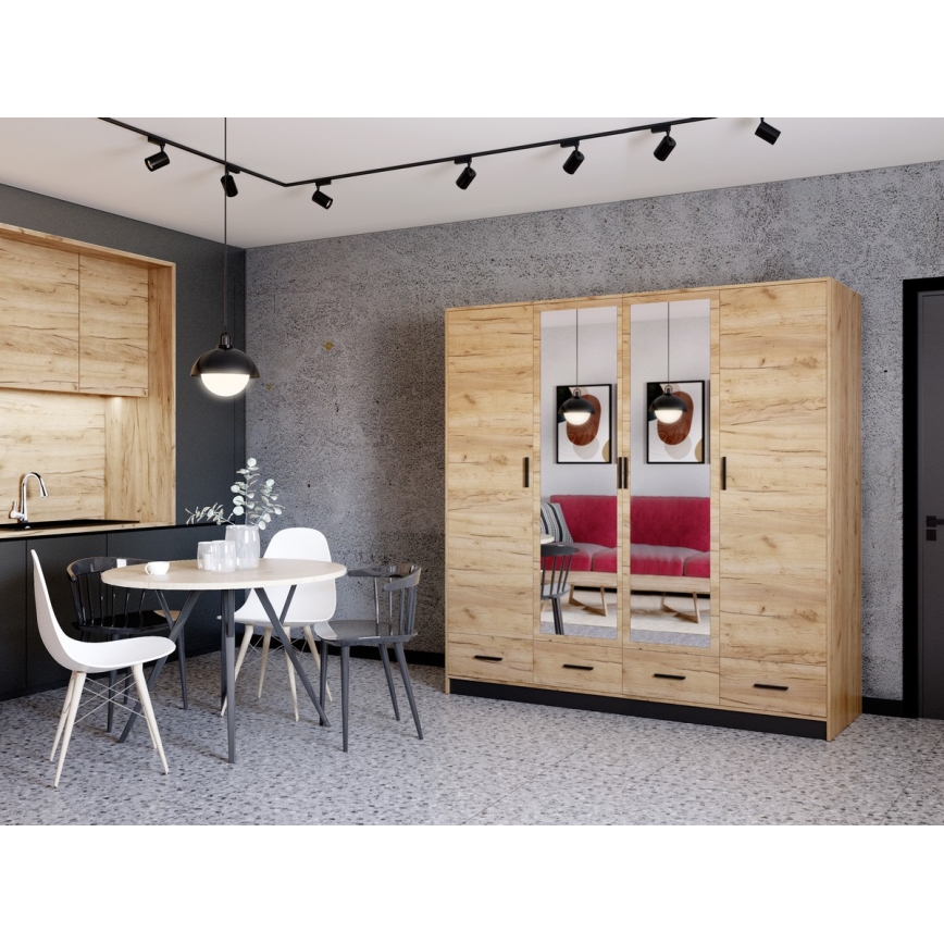 Klædeskab med spejl SANNA 200x215 cm eg craft