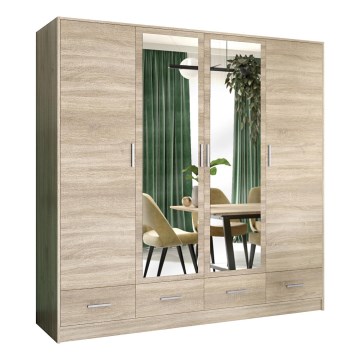 Klædeskab med spejl SANNA 200x215 cm eg sonoma