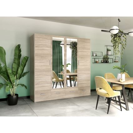 Klædeskab med spejl SANNA 200x215 cm eg sonoma