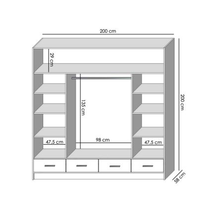 Klædeskab med spejl SANNA 200x215 cm hvid