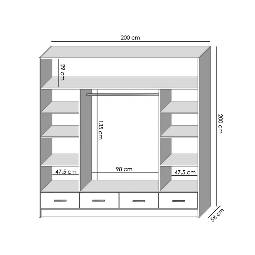 Klædeskab med spejl SANNA 200x215 cm hvid