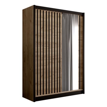 Klædeskab med spejl SANTINO 150x215 cm eg craft/sort
