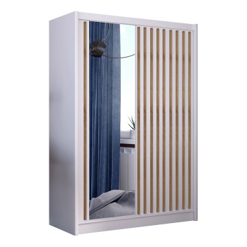 Klædeskab med spejl SANTINO 150x215 cm hvid/eg craft