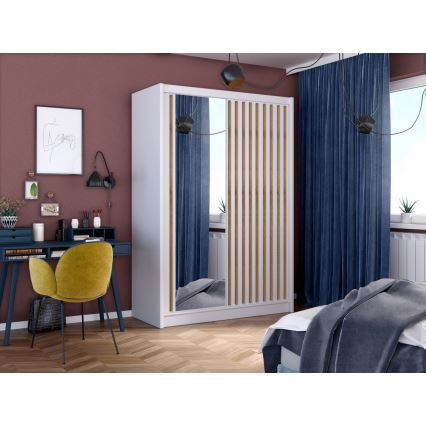 Klædeskab med spejl SANTINO 150x215 cm hvid/eg craft