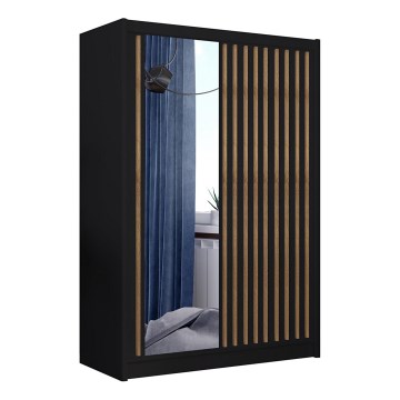 Klædeskab med spejl SANTINO 150x215 cm sort/eg craft