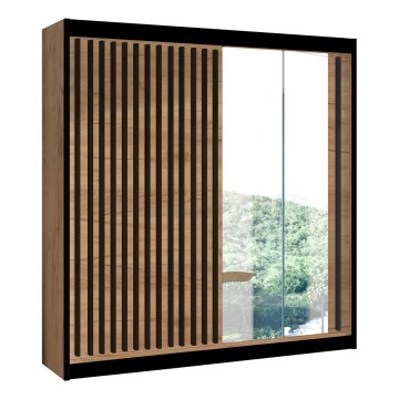 Klædeskab med spejl SANTINO 203x215 cm eg craft/sort