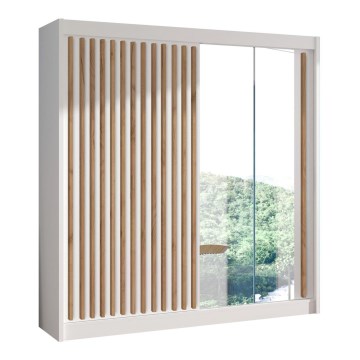 Klædeskab med spejl SANTINO 203x215 cm hvid/eg craft