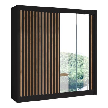 Klædeskab med spejl SANTINO 203x215 cm sort/eg craft