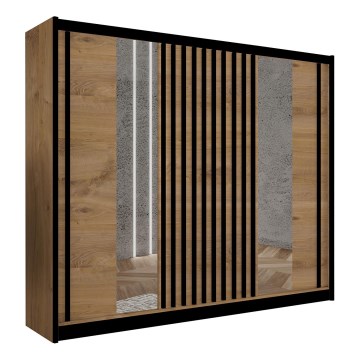 Klædeskab med spejl SANTINO 250x215 cm eg craft/sort