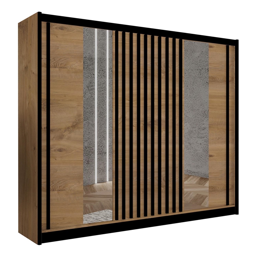 Klædeskab med spejl SANTINO 250x215 cm eg craft/sort