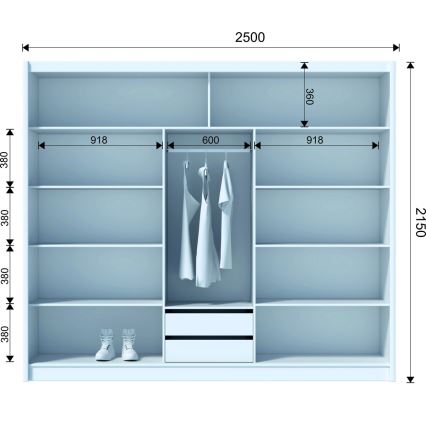 Klædeskab med spejl SANTINO 250x215 cm eg craft/sort