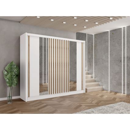 Klædeskab med spejl SANTINO 250x215 cm hvid/eg craft