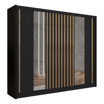 Klædeskab med spejl SANTINO 250x215 cm sort/eg craft