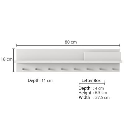 Knagerække med hylde 18x80 cm hvid