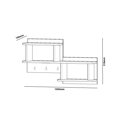 Knagerække med hylde NIZZA 51,8x100 cm hvid