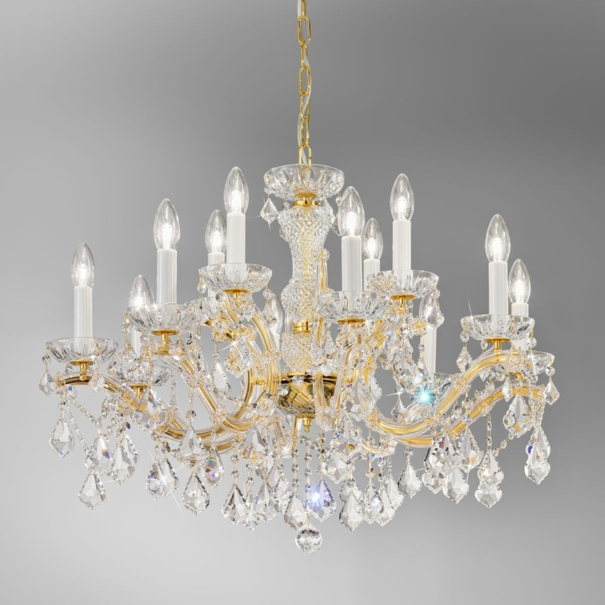 Kolarz 3149.88+4.3.KoT - Lysekrone i krystal m. kædeophæng MARIA LOUISE 12xE14/40W/230V 24K guldfarvet
