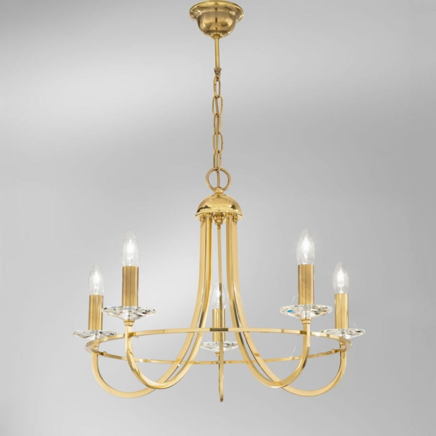 Kolarz 330.85.8C - Lysekrone i krystal m. kædeophæng IMPERIAL 5xE14/60W/230V guldfarvet