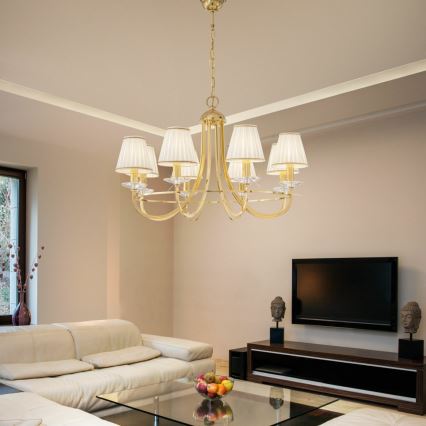 Kolarz 330.88.8C - Lysekrone i krystal m. kædeophæng IMPERIAL 8xE14/60W/230V guldfarvet
